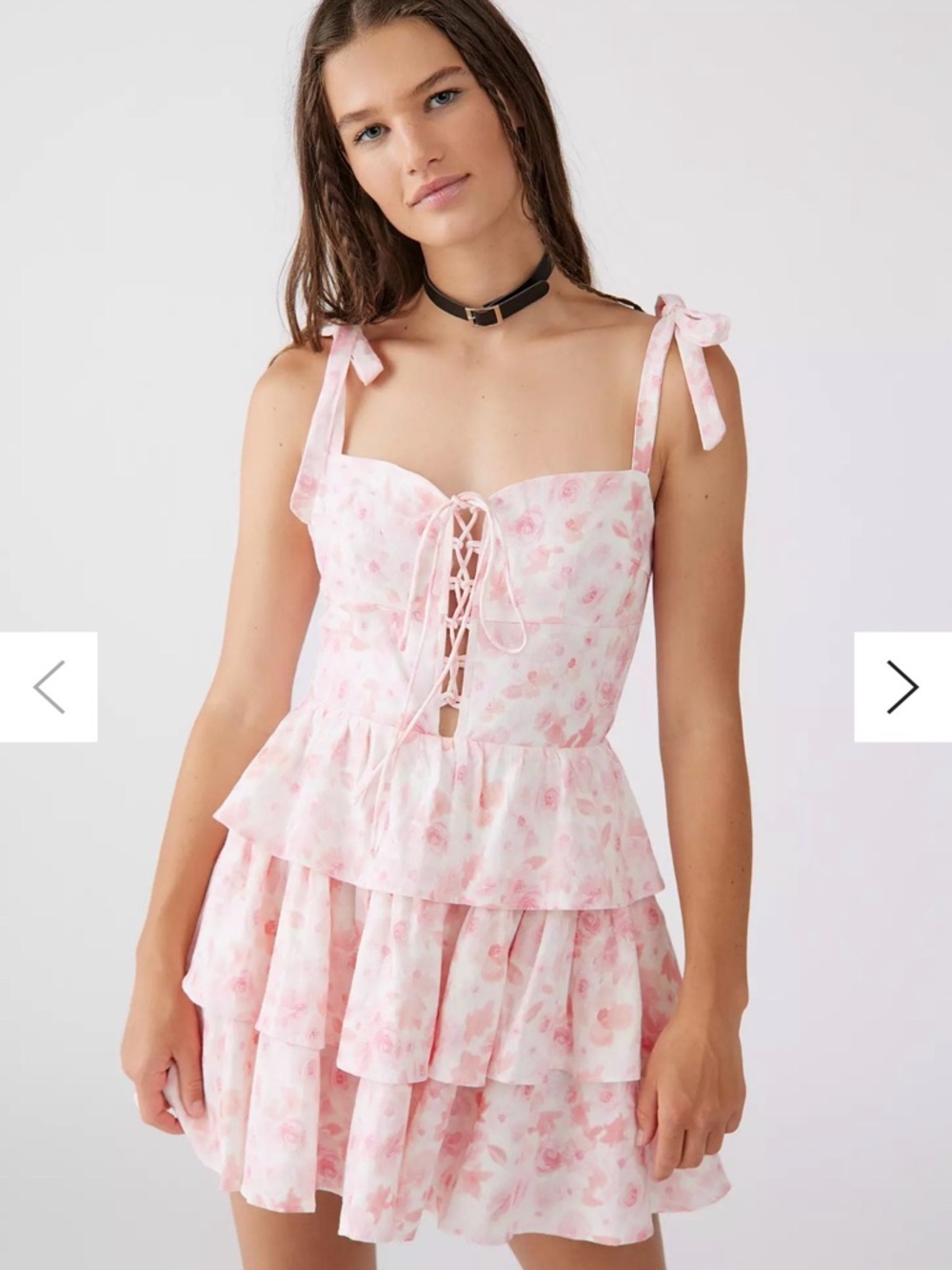 Bardot Pink Floral Tie-Shoulder Ruffle Mini Dress